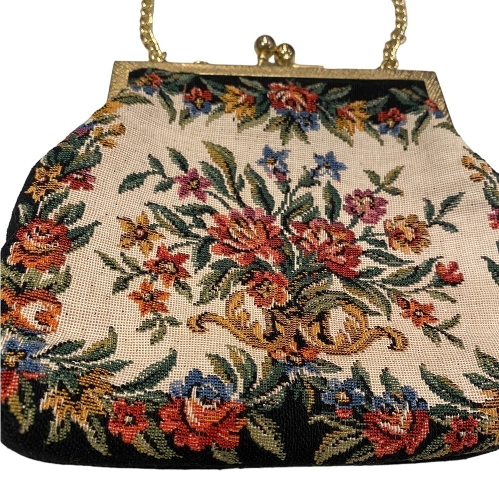Needlpoint Tapestry Floral Crossbody Purse Bag 1950’s Vintage - Picture 7 of 13